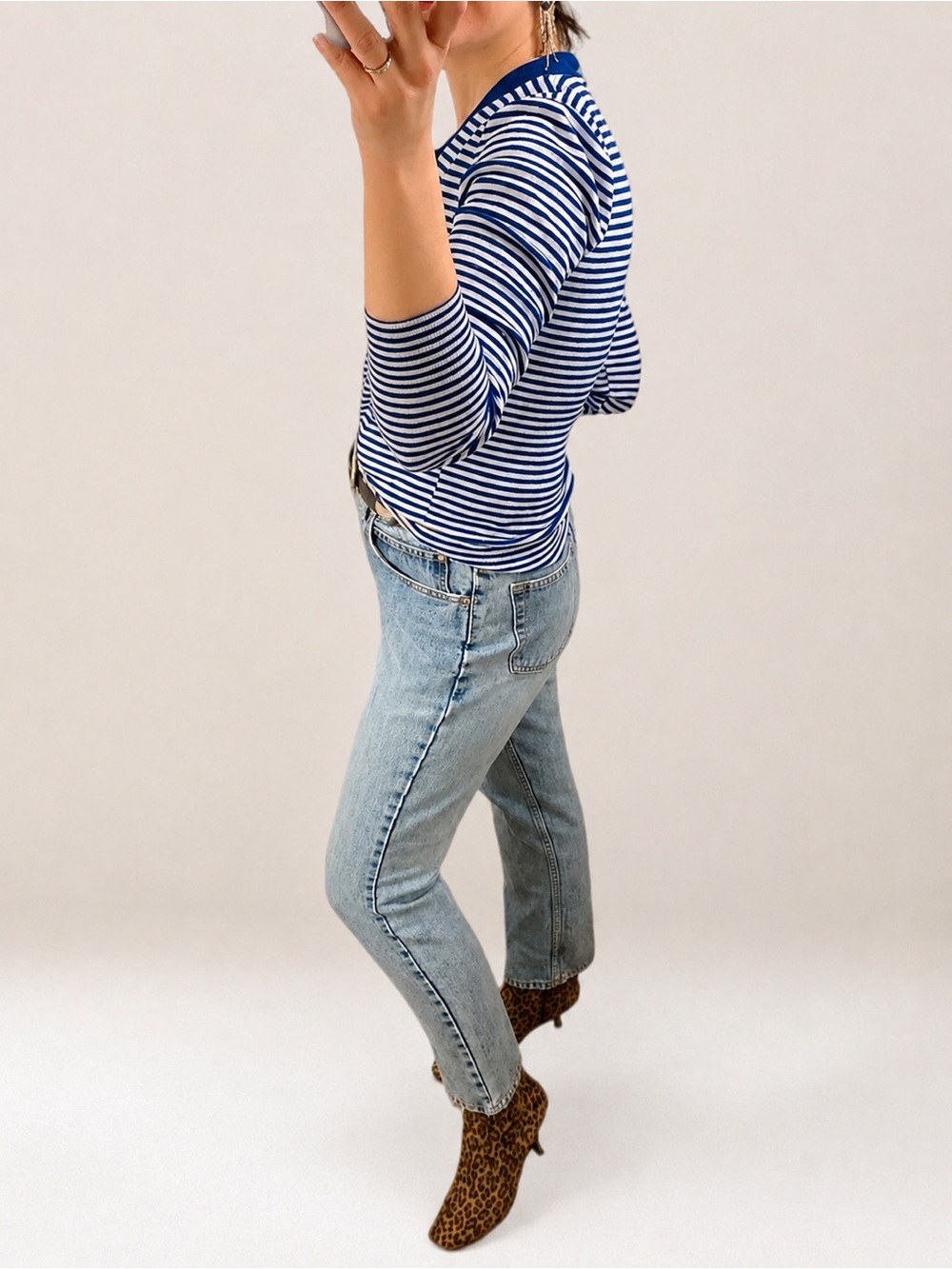 VTG Blue White Stripe V Neck Knit Pullover Sweater Jumper Academia Prep XS S M - Picture 4 of 16